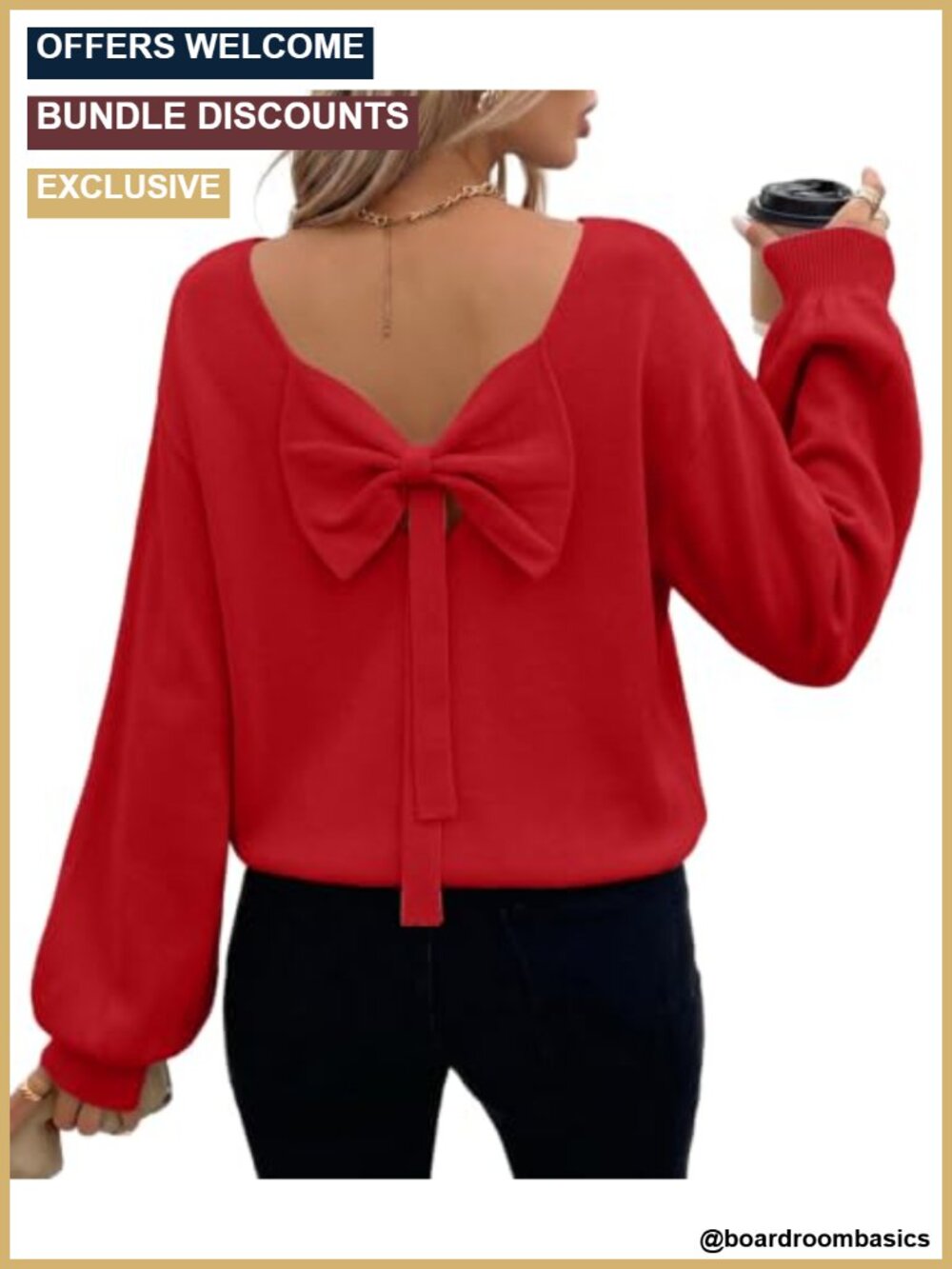 Back Bow Pullover Sweater | Lantern Sleeve Knit | Crewneck Cute Fall Fashion